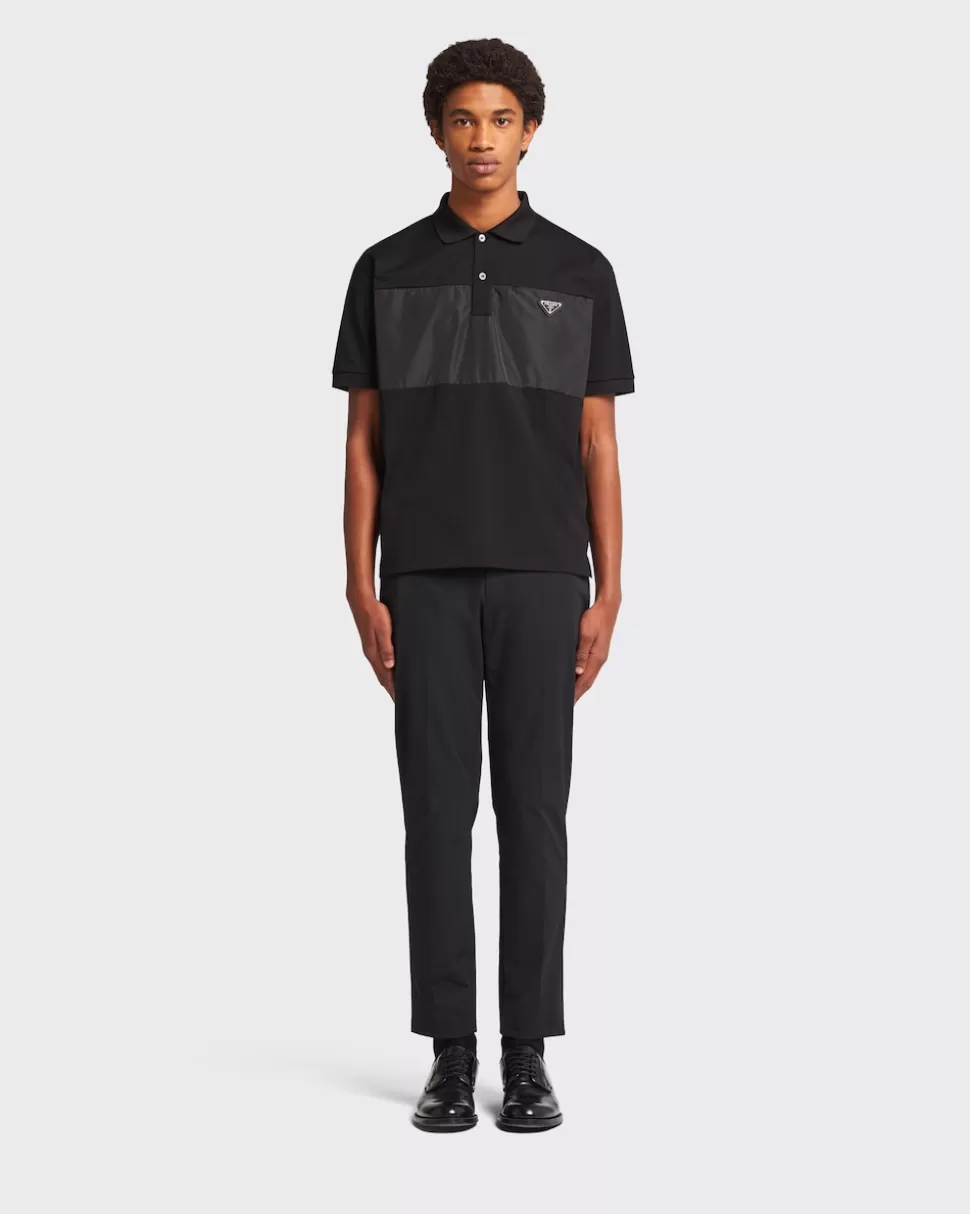 Prada Polo De Piqué Con Detalles De Nylon^Hombre CAMISETAS Y POLOS