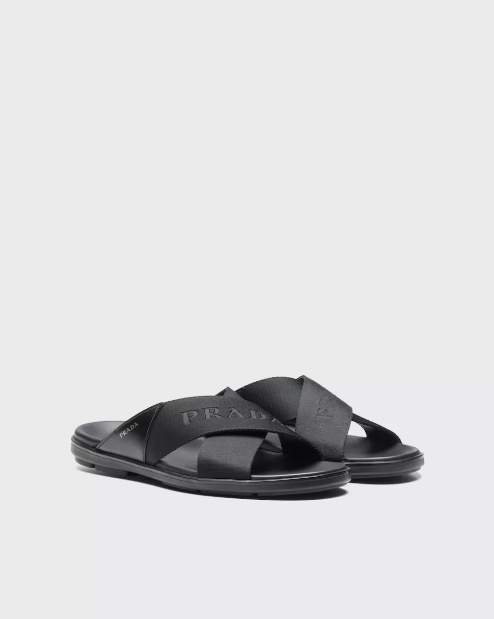 Prada Sandalias Cruzadas De Piel Cepillada Y Re-nylon^Hombre SANDALIAS