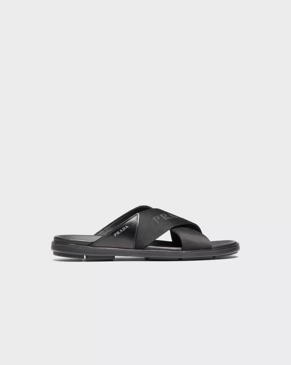 Prada Sandalias Cruzadas De Piel Cepillada Y Re-nylon^Hombre SANDALIAS