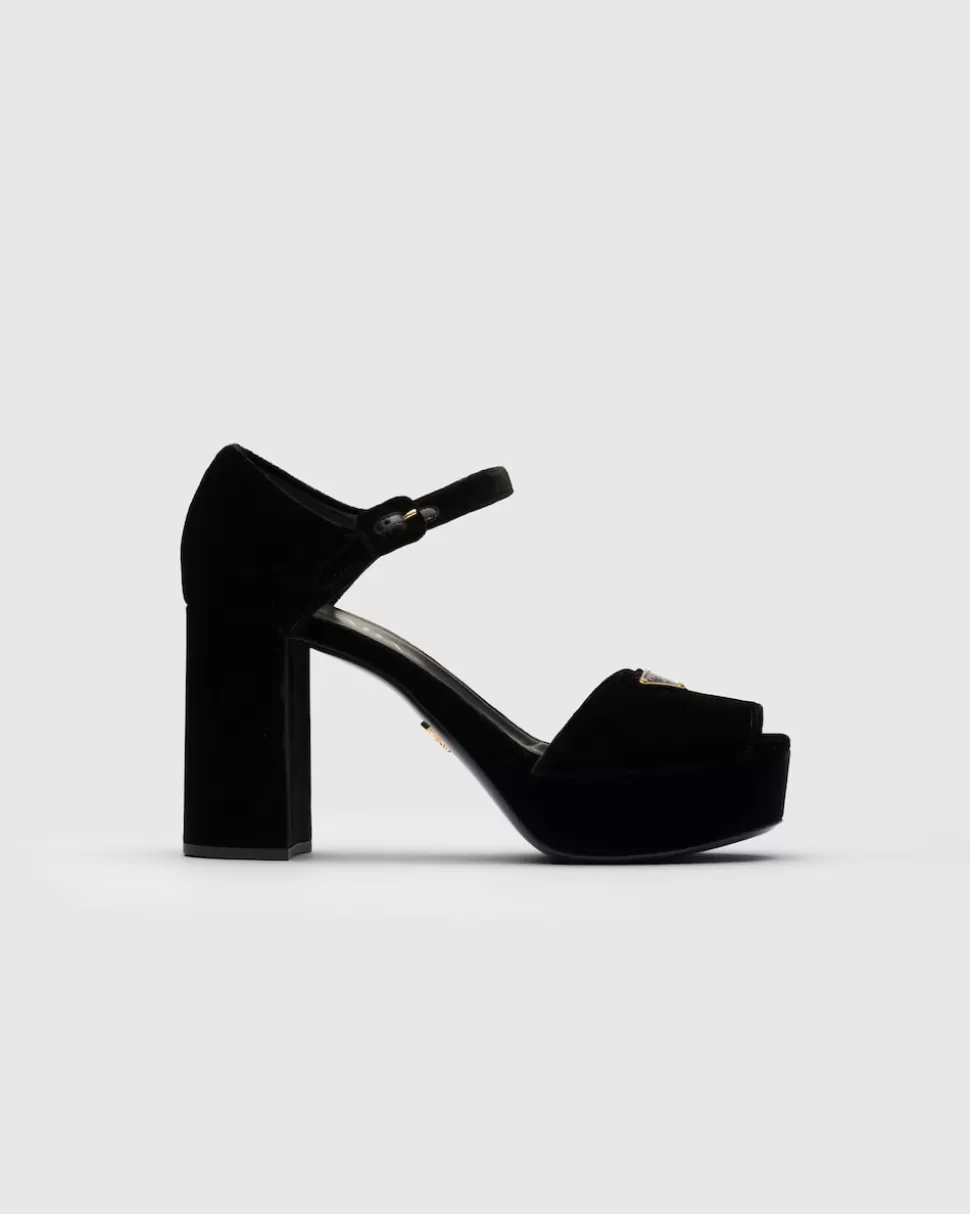 Prada Sandalias De Plataforma De Terciopelo^Mujer SANDALIAS