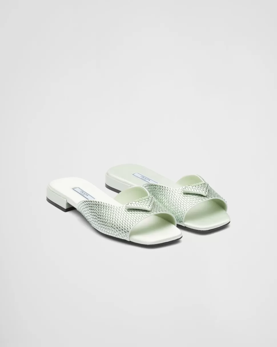 Prada Sandalias De Satén Con Cristales^Mujer PANTUFLAS Y CHINELAS