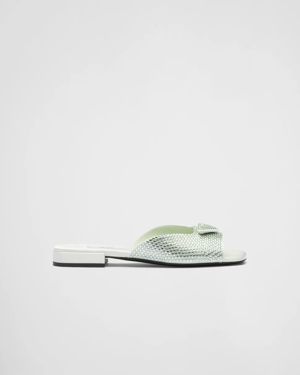 Prada Sandalias De Satén Con Cristales^Mujer PANTUFLAS Y CHINELAS