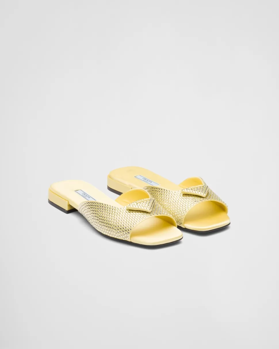 Prada Sandalias De Satén Con Cristales^Mujer PANTUFLAS Y CHINELAS