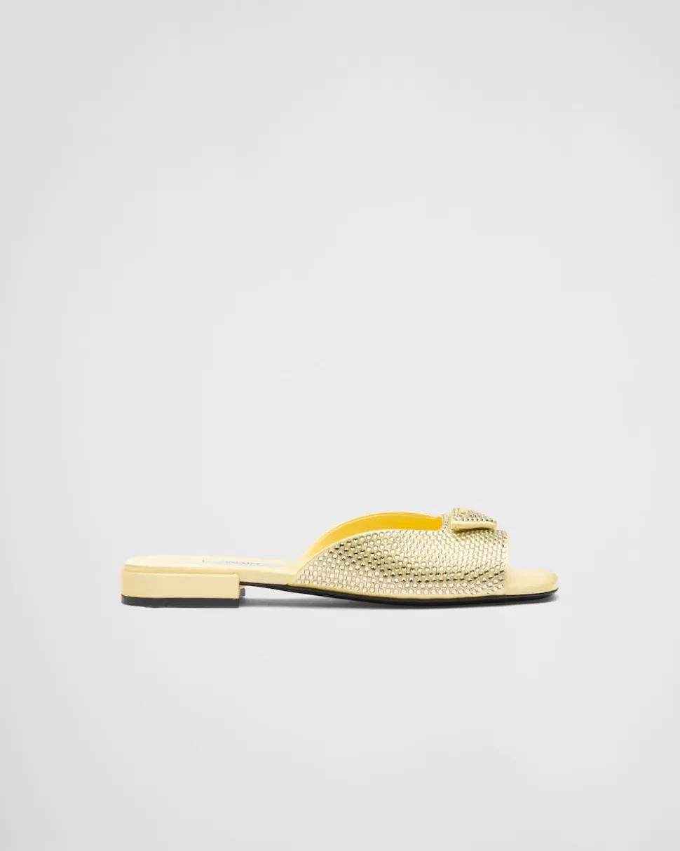 Prada Sandalias De Satén Con Cristales^Mujer PANTUFLAS Y CHINELAS