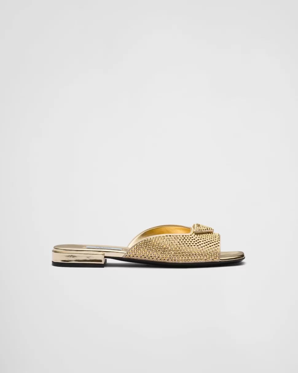 Prada Sandalias De Satén Con Cristales^Mujer PANTUFLAS Y CHINELAS