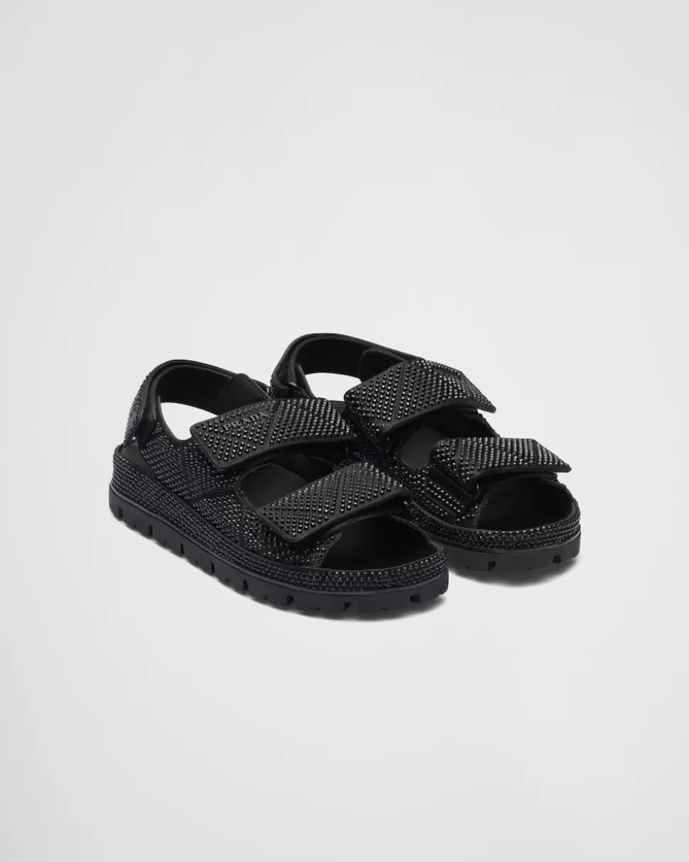Prada Sandalias De Satén Con Cristales^Mujer SANDALIAS
