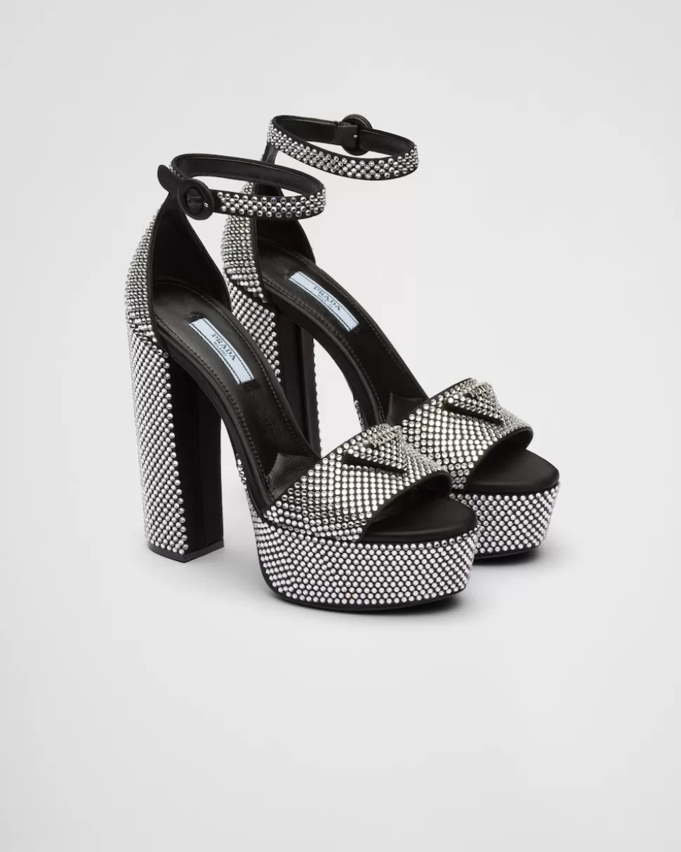Prada Sandalias De Satén Con Plataforma Y Cristales^Mujer SANDALIAS