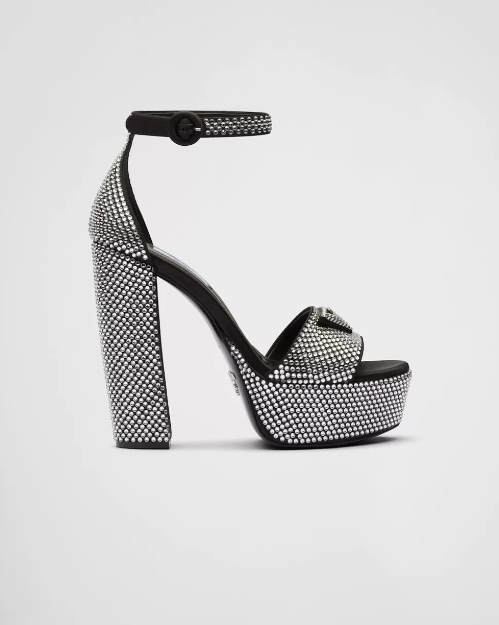 Prada Sandalias De Satén Con Plataforma Y Cristales^Mujer SANDALIAS