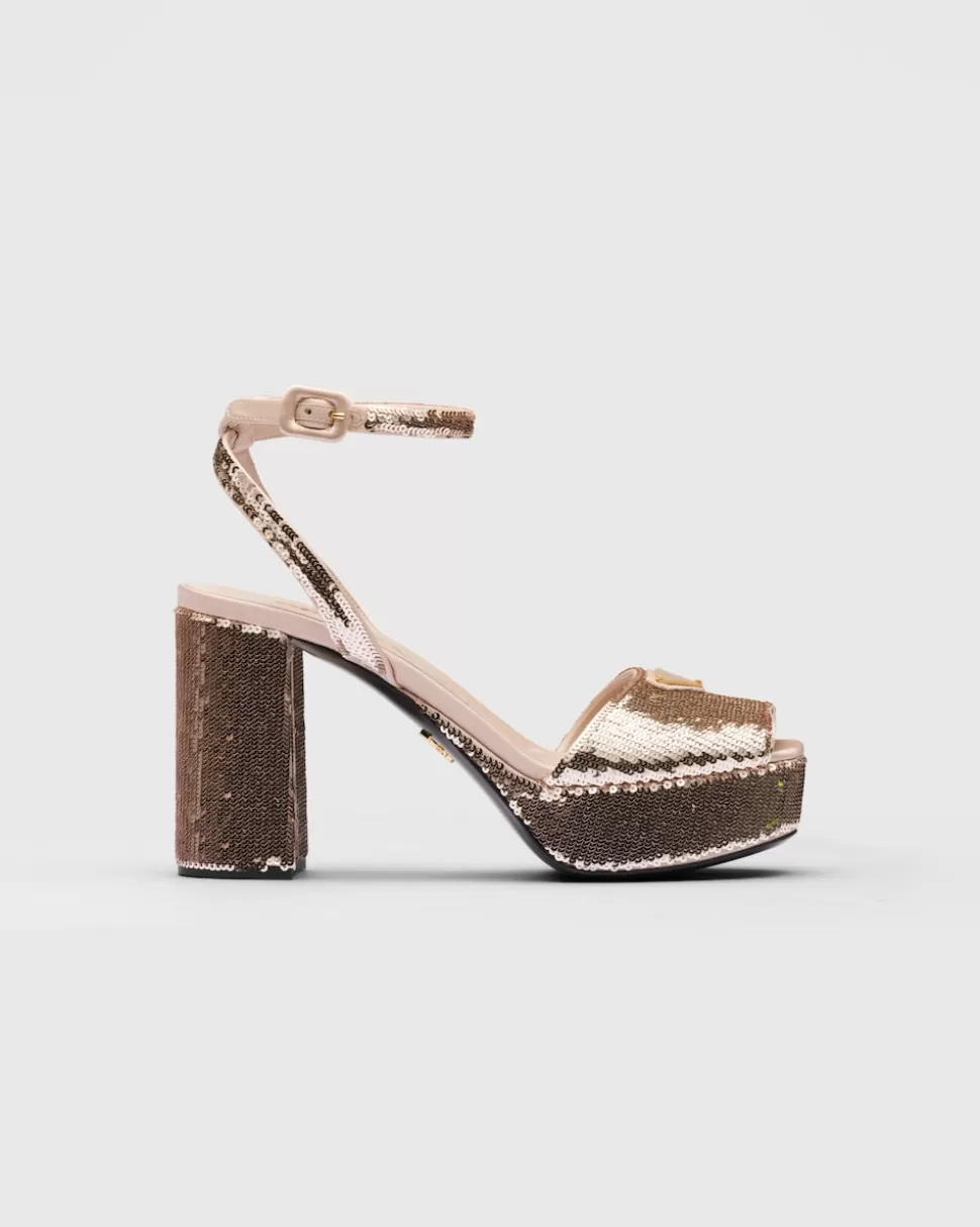 Prada Sandalias De Satén Y Lentejuelas Con Plataforma^Mujer SANDALIAS
