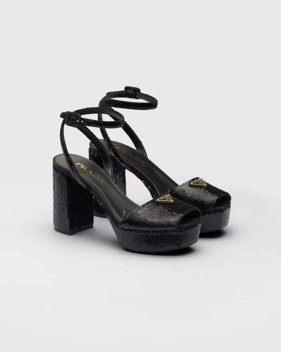 Prada Sandalias De Satén Y Lentejuelas Con Plataforma^Mujer SANDALIAS