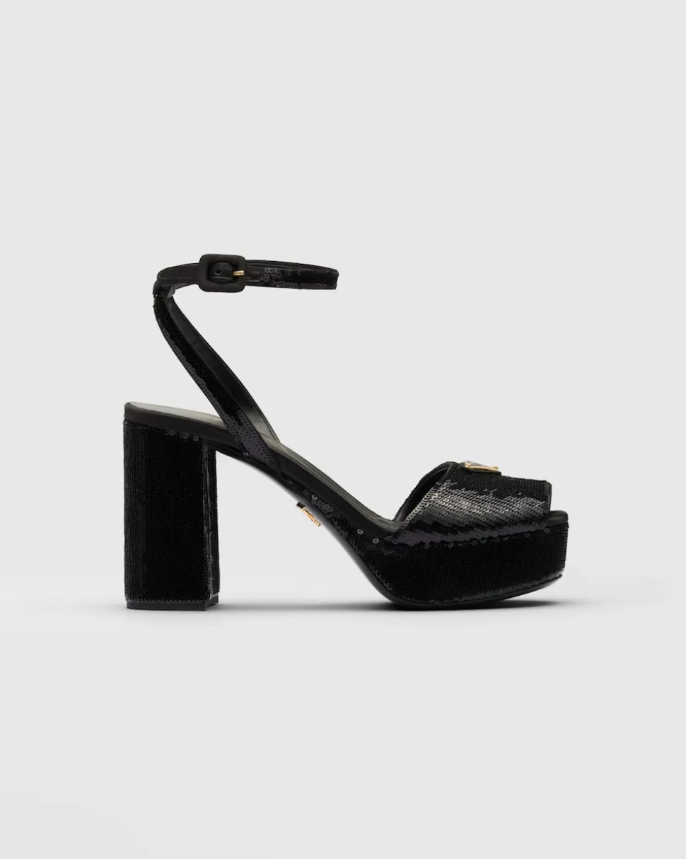 Prada Sandalias De Satén Y Lentejuelas Con Plataforma^Mujer SANDALIAS