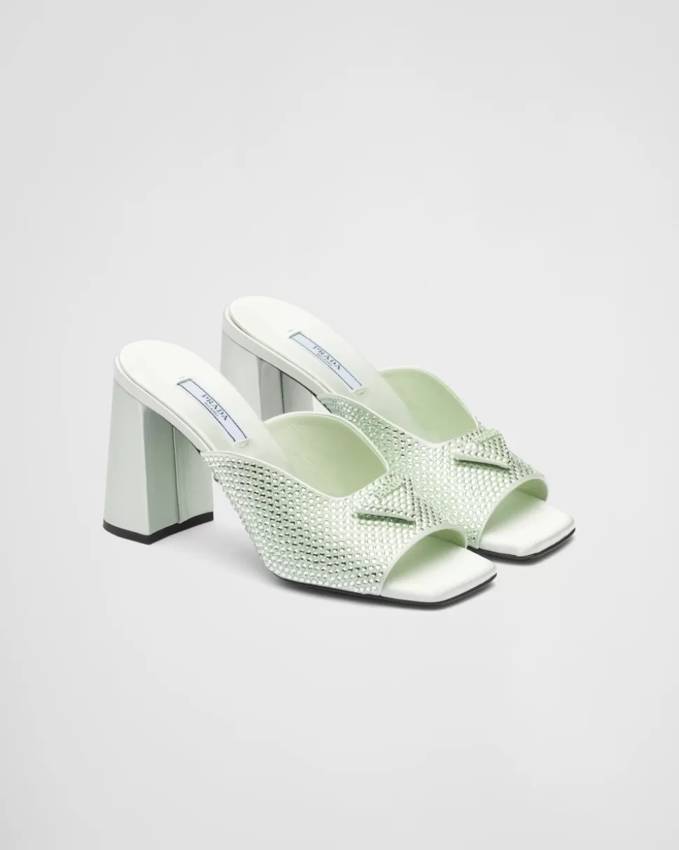 Prada Sandalias De Tacón De Satén Con Cristales^Mujer PANTUFLAS Y CHINELAS