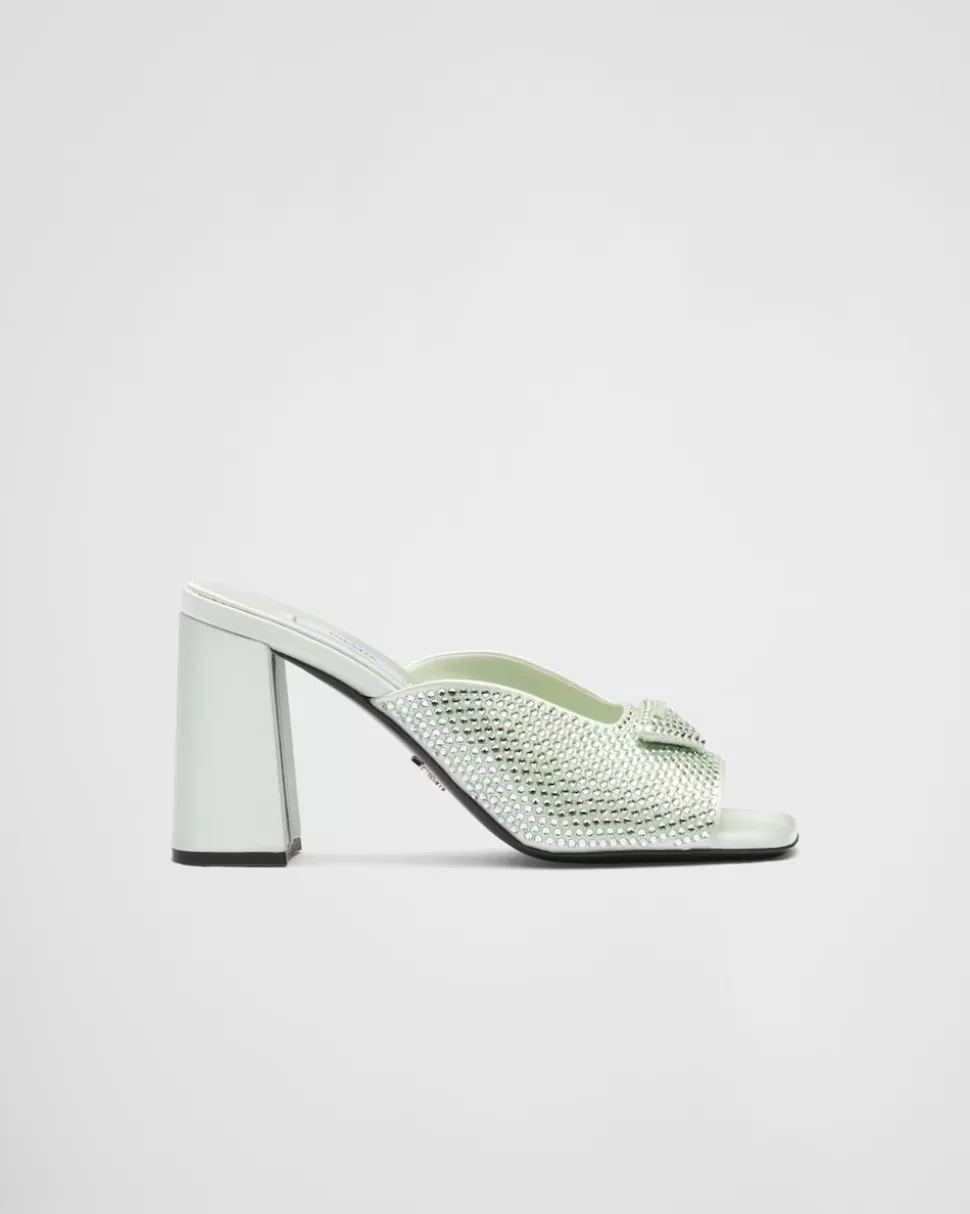 Prada Sandalias De Tacón De Satén Con Cristales^Mujer PANTUFLAS Y CHINELAS