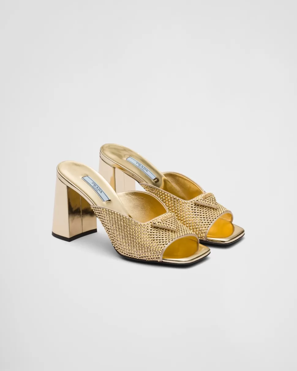 Prada Sandalias De Tacón De Satén Con Cristales^Mujer PANTUFLAS Y CHINELAS
