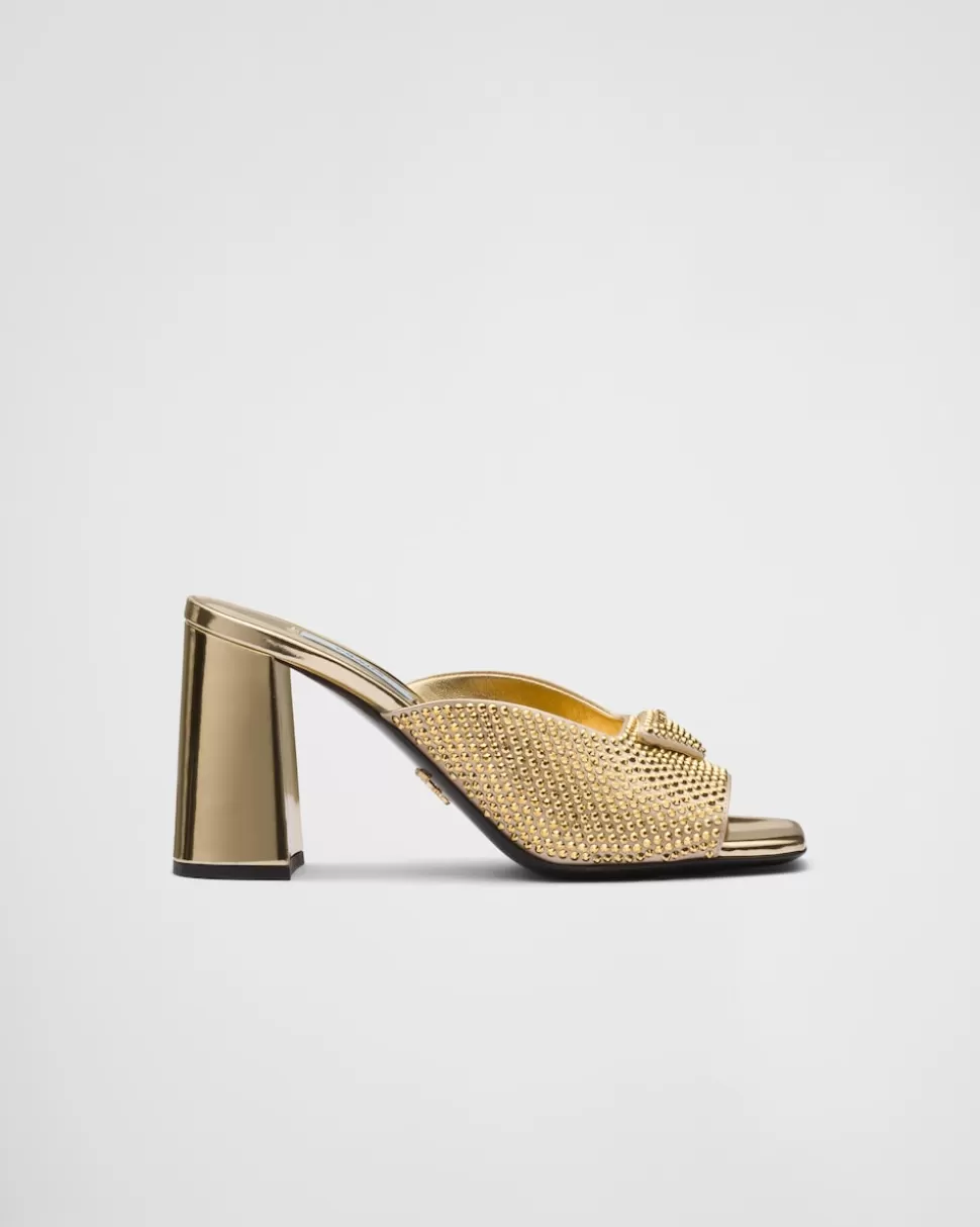 Prada Sandalias De Tacón De Satén Con Cristales^Mujer PANTUFLAS Y CHINELAS