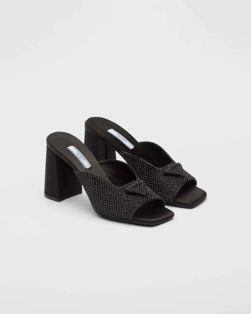 Prada Sandalias De Tacón De Satén Con Cristales^Mujer PANTUFLAS Y CHINELAS