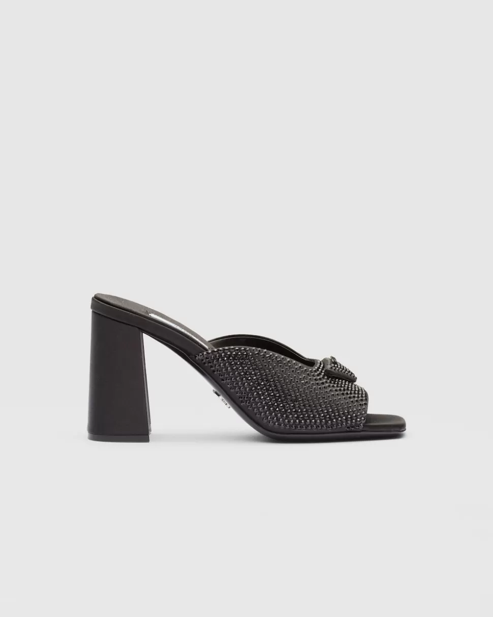 Prada Sandalias De Tacón De Satén Con Cristales^Mujer PANTUFLAS Y CHINELAS