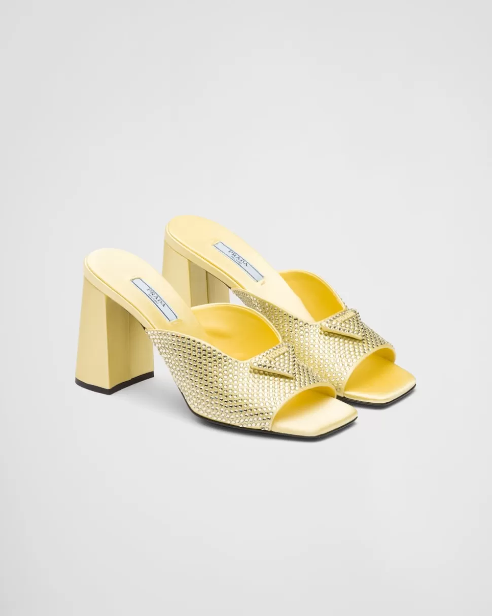 Prada Sandalias De Tacón De Satén Con Cristales^Mujer PANTUFLAS Y CHINELAS