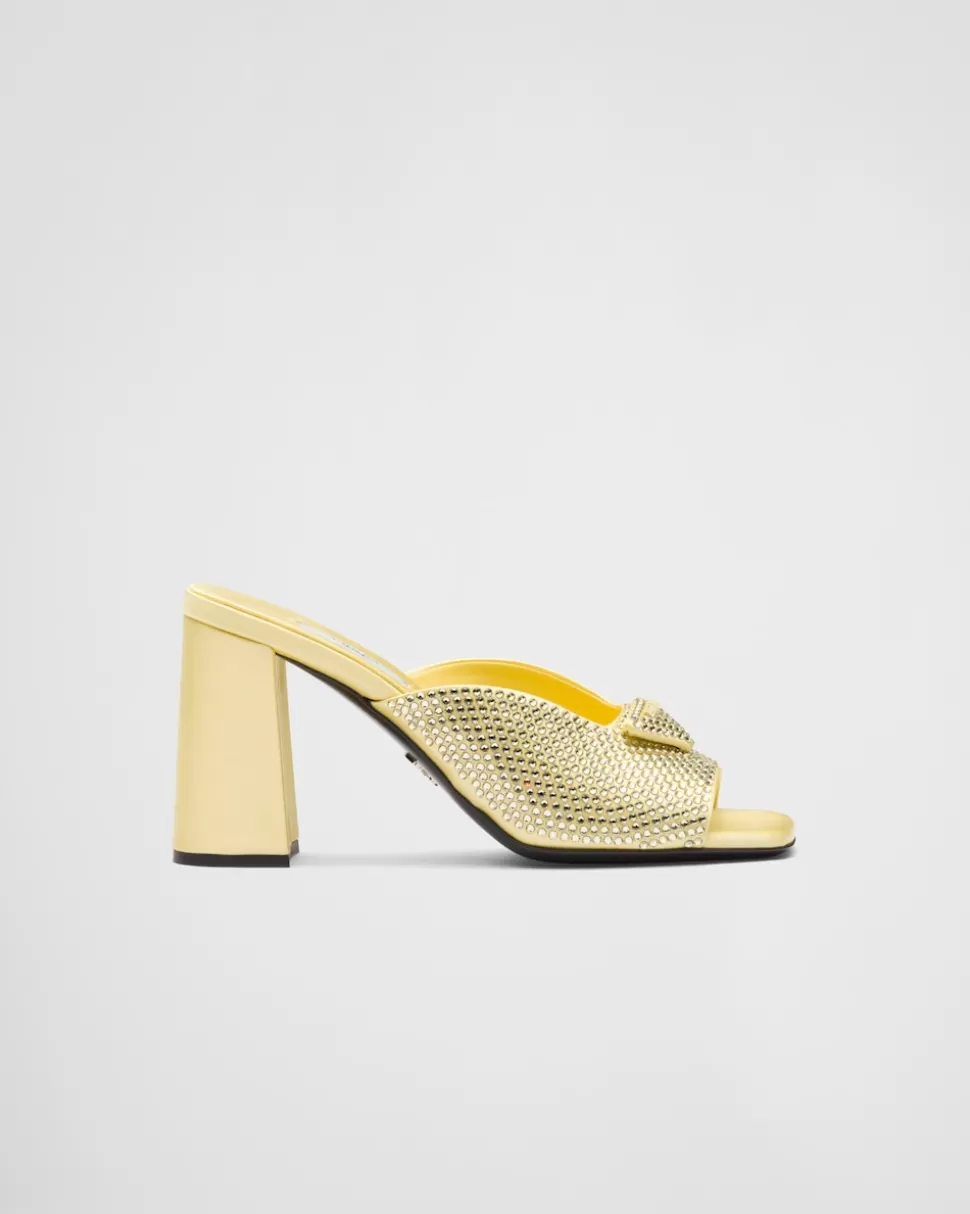 Prada Sandalias De Tacón De Satén Con Cristales^Mujer PANTUFLAS Y CHINELAS