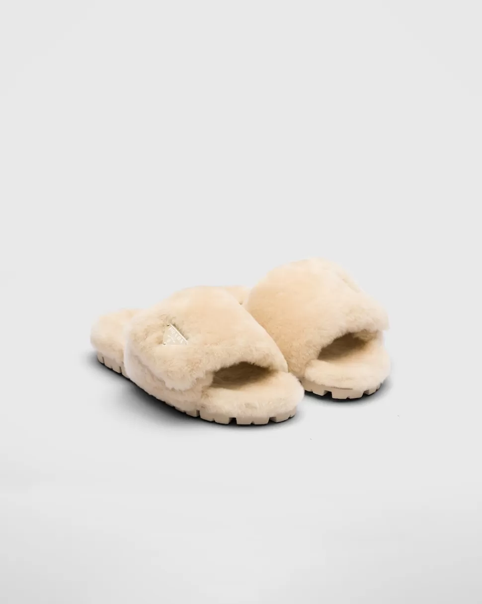 Prada Sandalias Planas De Borreguillo^Mujer PANTUFLAS Y CHINELAS