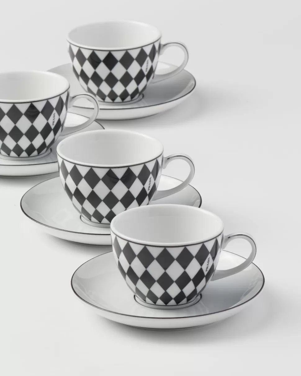 Prada Set De Cuatro Tazas De Café De Porcelana - Checkerboard^ TÉ Y CAFÉ