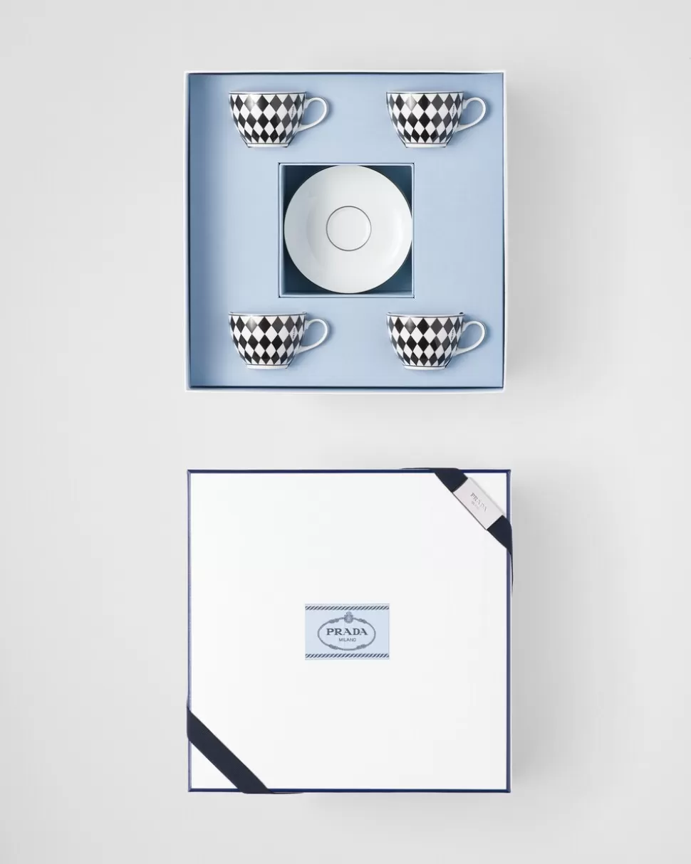 Prada Set De Cuatro Tazas De Café De Porcelana - Checkerboard^ TÉ Y CAFÉ