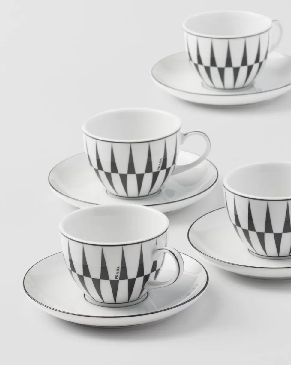 Prada Set De Cuatro Tazas De Café De Porcelana - Stripes^ TÉ Y CAFÉ
