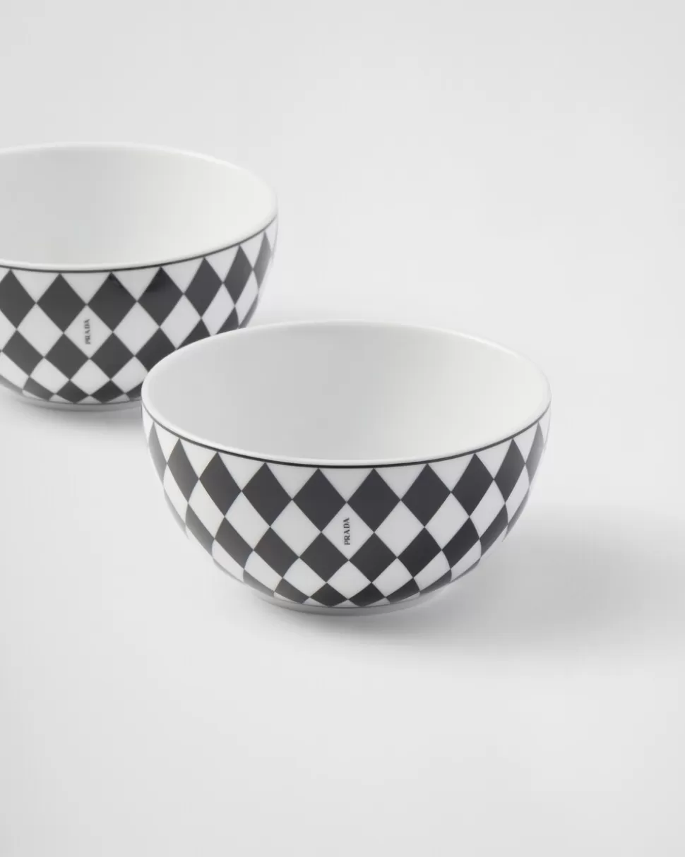 Prada Set De Dos Cuencos De Arroz O Cereales De Porcelana - Checkerboard^ PLATOS Y BOLES