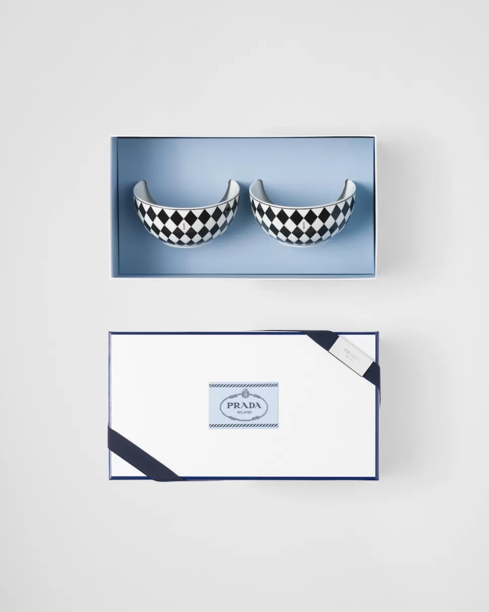 Prada Set De Dos Cuencos De Arroz O Cereales De Porcelana - Checkerboard^ PLATOS Y BOLES