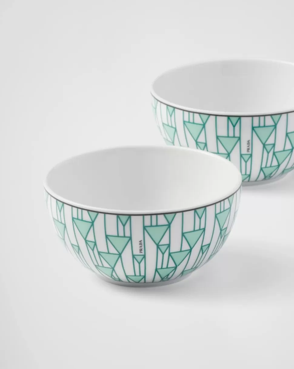 Prada Set De Dos Cuencos De Arroz O Cereales De Porcelana - Vienna Green^ PLATOS Y BOLES