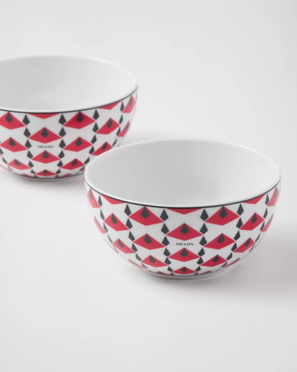 Prada Set De Dos Cuencos De Arroz O Cereales De Porcelana - Vienna Red^ PLATOS Y BOLES