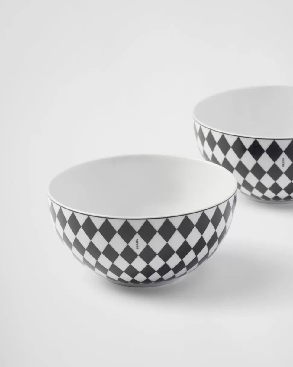 Prada Set De Dos Cuencos De Sopa De Porcelana - Checkerboard^ PLATOS Y BOLES
