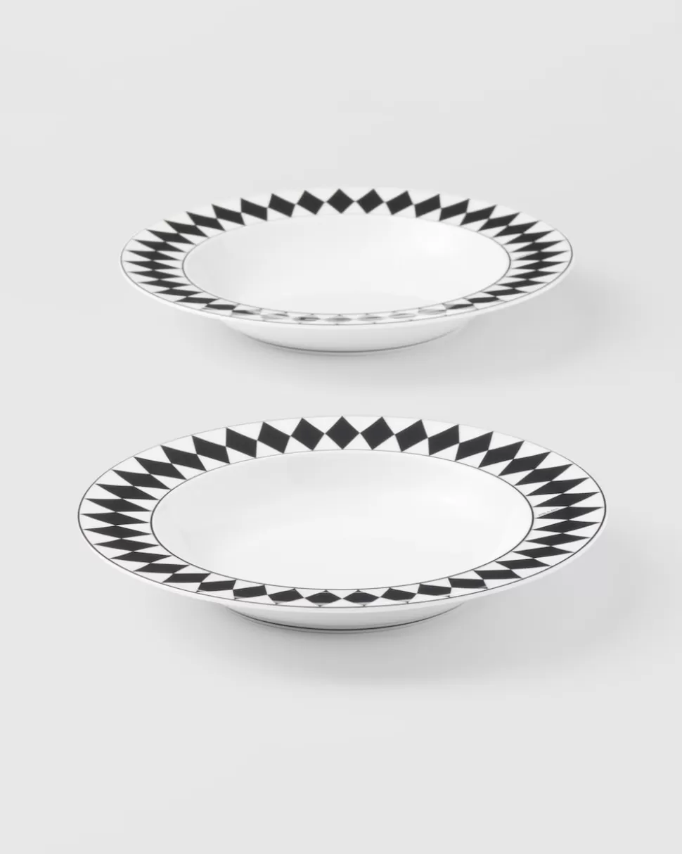 Prada Set De Dos Platos Hondos De Porcelana - Checkerboard^ PLATOS Y BOLES