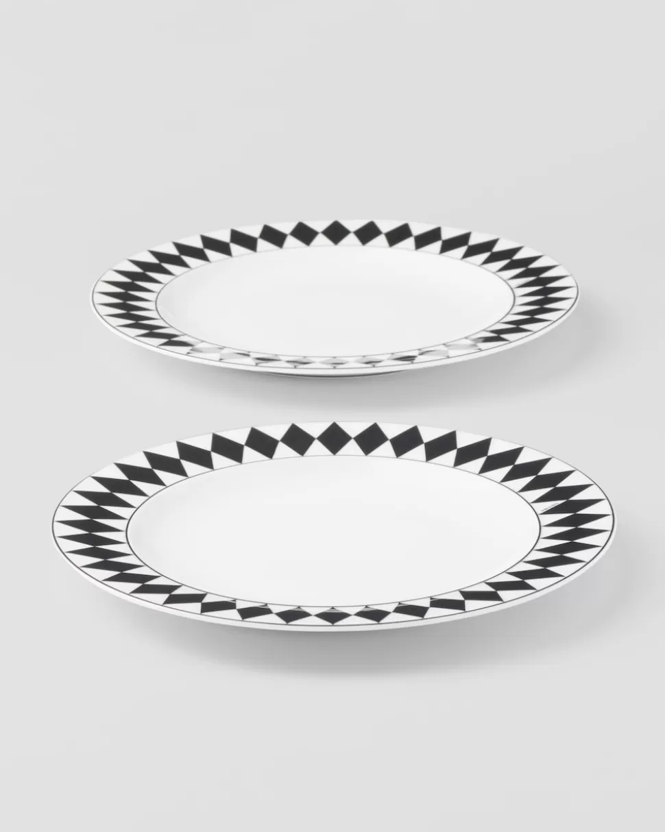 Prada Set De Dos Platos Llanos De Porcelana - Checkerboard^ PLATOS Y BOLES