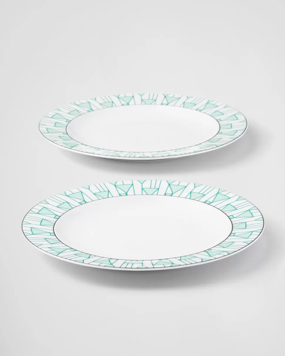 Prada Set De Dos Platos Llanos De Porcelana - Vienna Green^ PLATOS Y BOLES