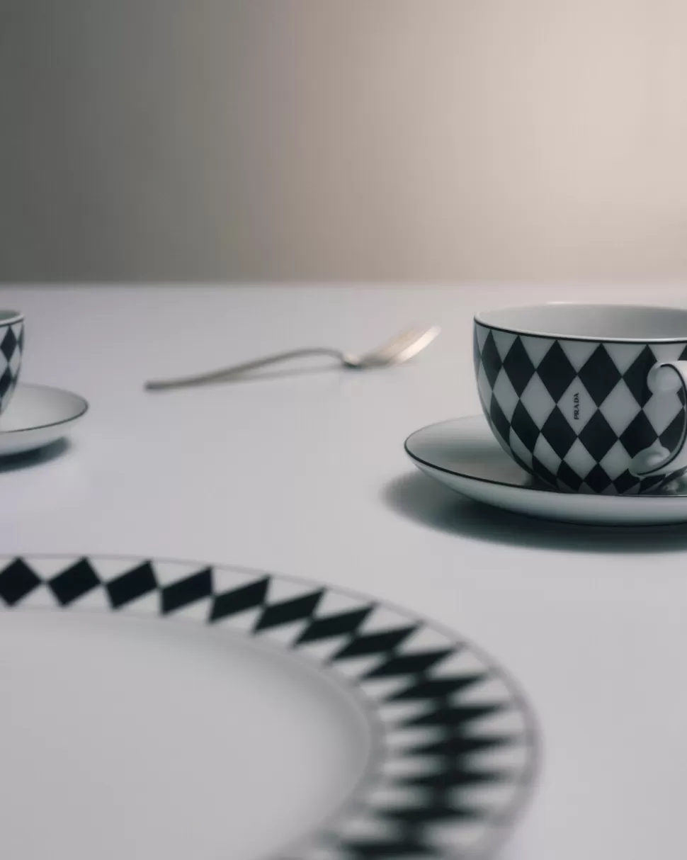Prada Set De Dos Tazas De Capuchino De Porcelana - Checkerboard^ TÉ Y CAFÉ