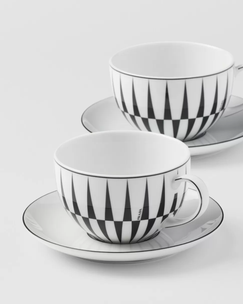 Prada Set De Dos Tazas De Capuchino De Porcelana - Stripes^ TÉ Y CAFÉ