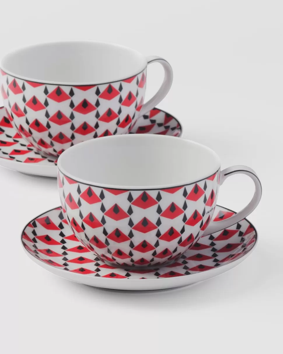 Prada Set De Dos Tazas De Capuchino De Porcelana - Vienna Red^ TÉ Y CAFÉ
