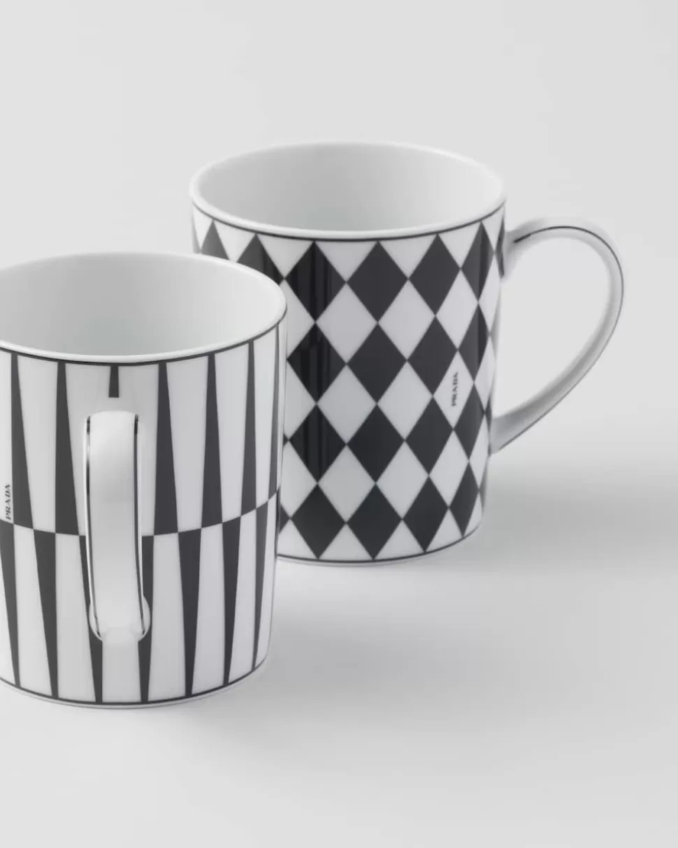 Prada Set De Dos Tazas De Porcelana - Checkerboard Y Stripes^ TÉ Y CAFÉ