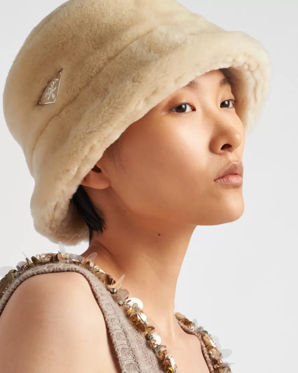 Prada Sombrero Tipo Pescador De Piel Vuelta^Mujer SOMBREROS Y GUANTES