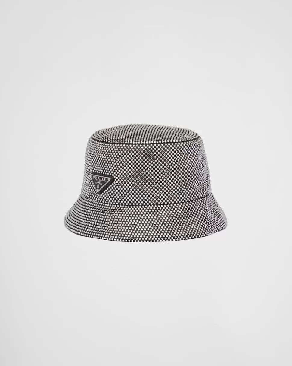 Prada Sombrero Tipo Pescador De Satén Con Cristales^Mujer SOMBREROS Y GUANTES