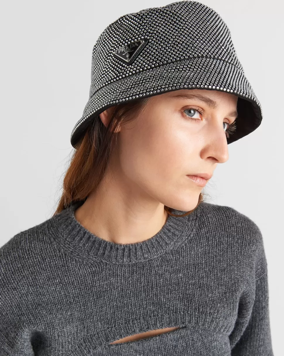Prada Sombrero Tipo Pescador De Satén Con Cristales^Mujer SOMBREROS Y GUANTES