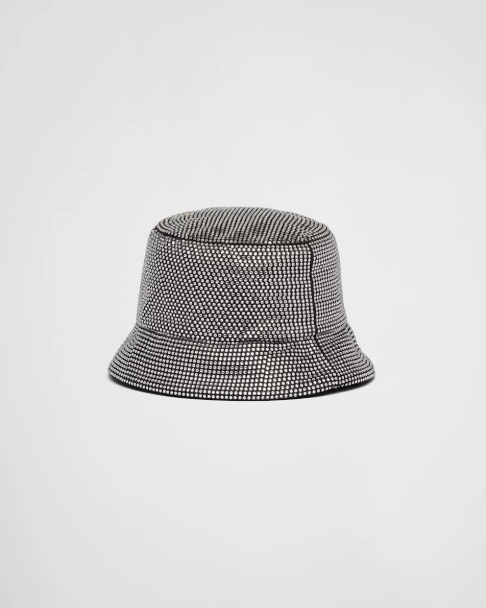 Prada Sombrero Tipo Pescador De Satén Con Cristales^Mujer SOMBREROS Y GUANTES