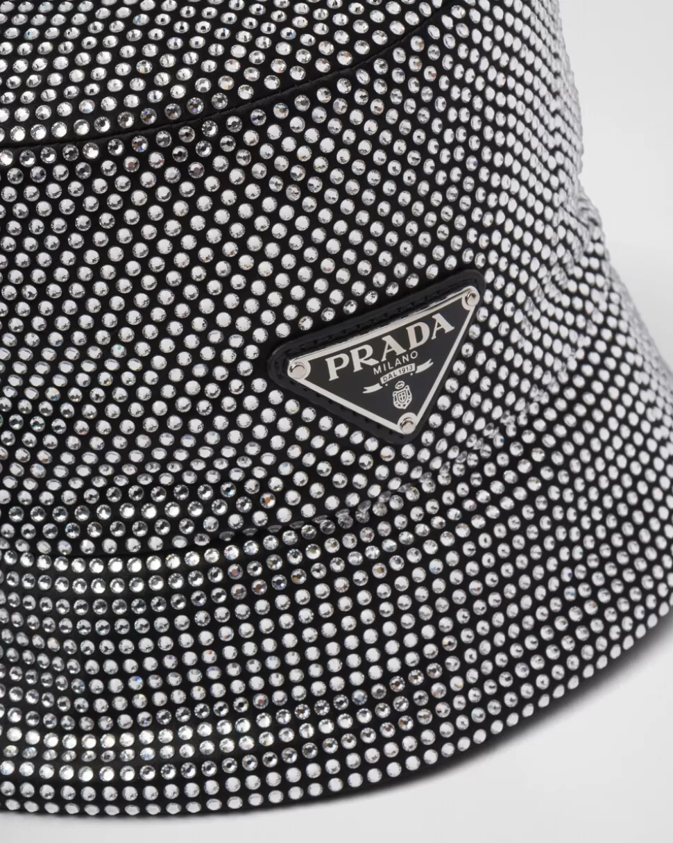 Prada Sombrero Tipo Pescador De Satén Con Cristales^Mujer SOMBREROS Y GUANTES