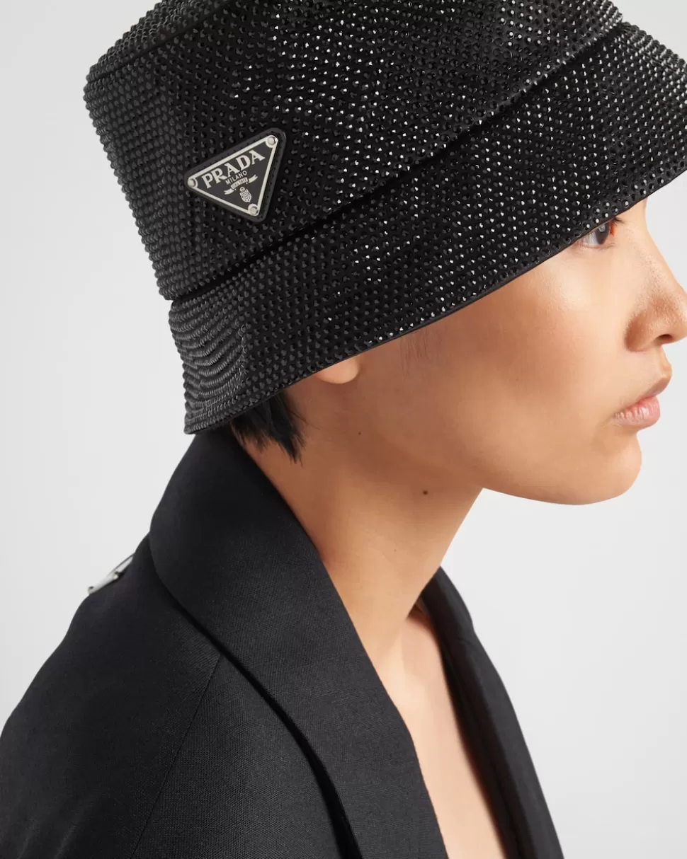 Prada Sombrero Tipo Pescador De Satén Con Cristales^Mujer SOMBREROS Y GUANTES