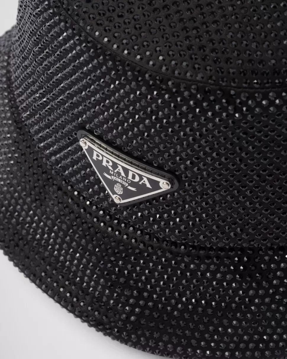 Prada Sombrero Tipo Pescador De Satén Con Cristales^Mujer SOMBREROS Y GUANTES