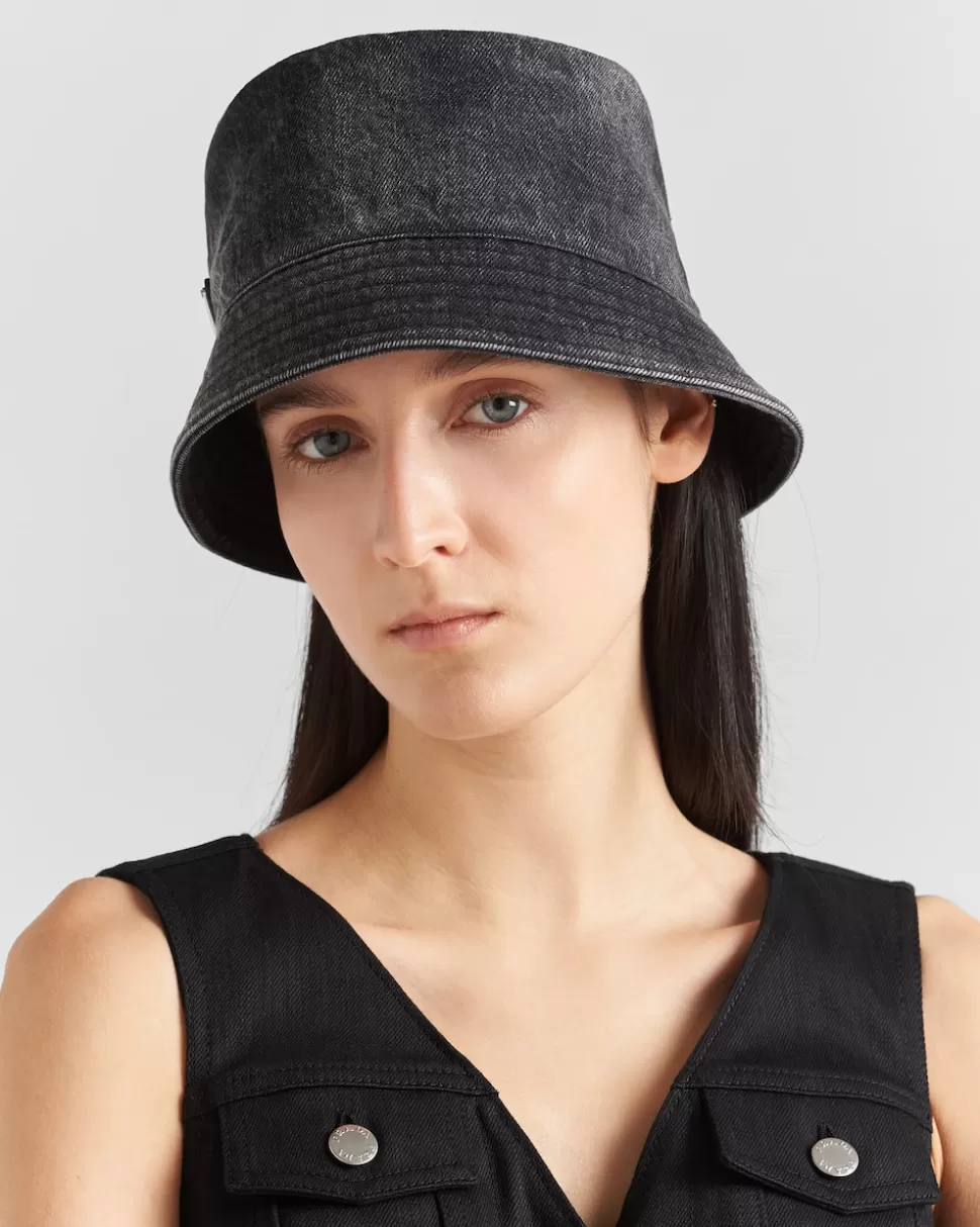 Prada Sombrero Tipo Pescador De Tejido Vaquero^Mujer SOMBREROS Y GUANTES