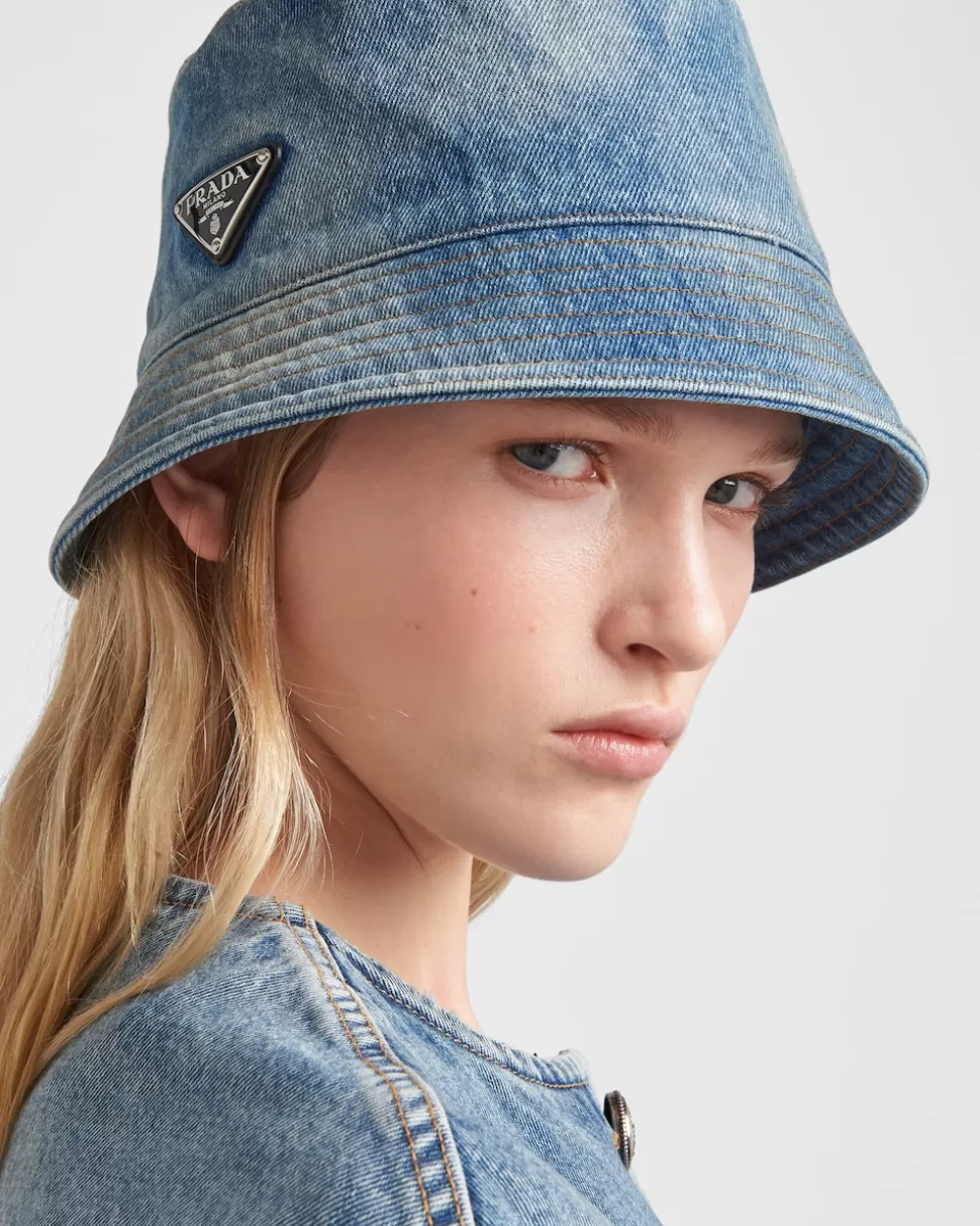 Prada Sombrero Tipo Pescador De Tejido Vaquero^Mujer SOMBREROS Y GUANTES