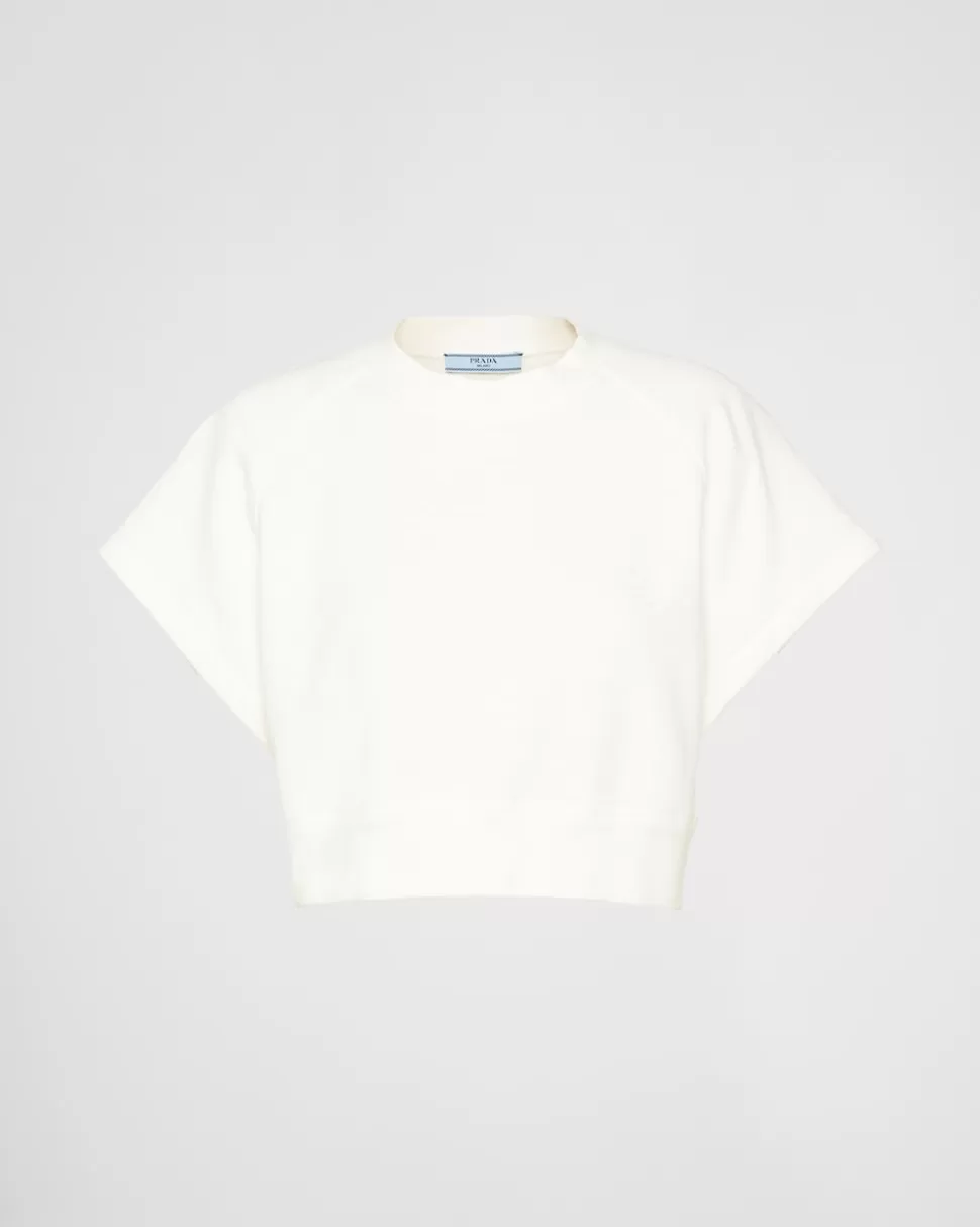 Prada Sudadera De Felpa De Algodón De Manga Corta^Mujer CAMISETAS Y SUDADERAS