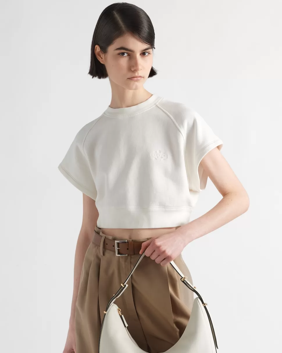 Prada Sudadera De Felpa De Algodón De Manga Corta^Mujer CAMISETAS Y SUDADERAS